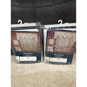 Vintage Floral lace curtain pair of two panels cottagecore